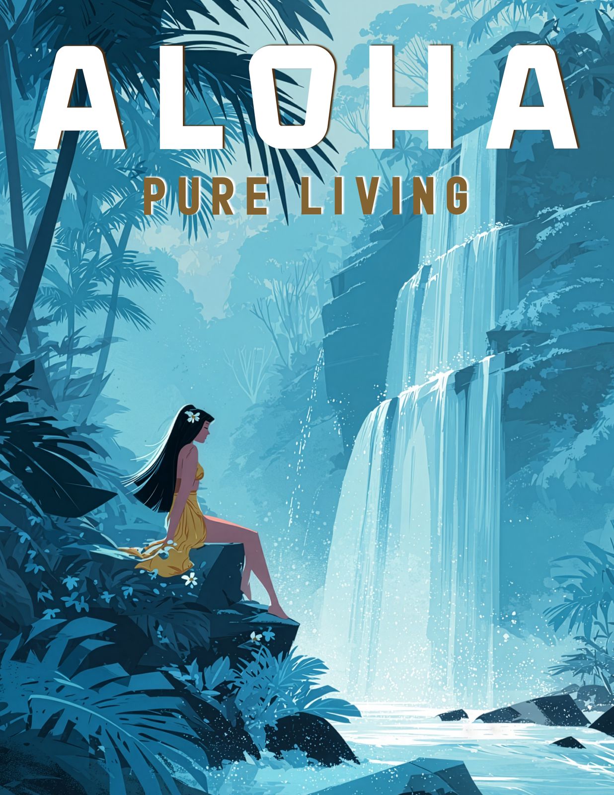 Waterfall Harmony — Hawaiian Hula Art - Original Hawaii Art Print by Wailea Art