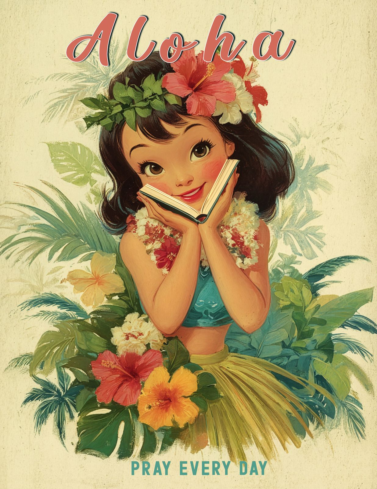 Hula Girl Prayer - Hawaii Art - Original Hawaii Art Print by Wailea Art