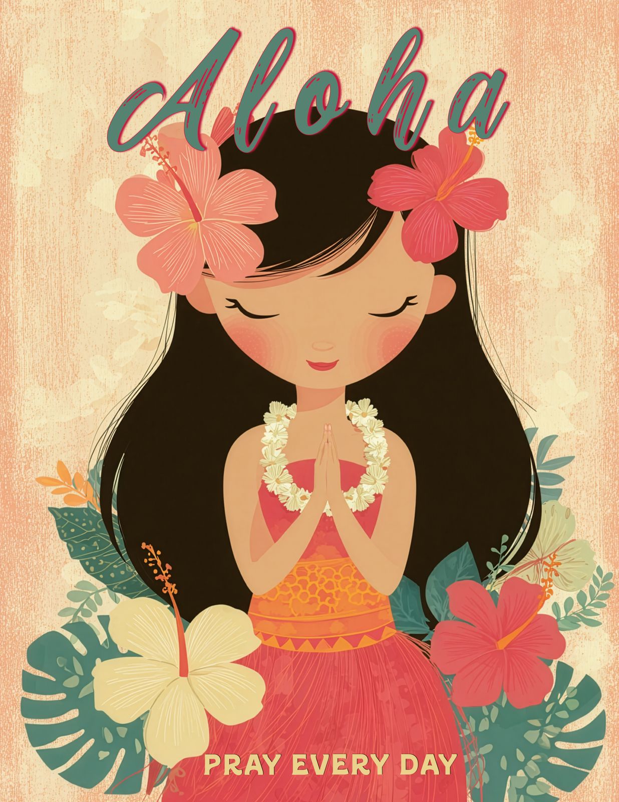 Hawaiian Prayer Girl - Hawaiian Art - Original Hawaii Art Print by Wailea Art