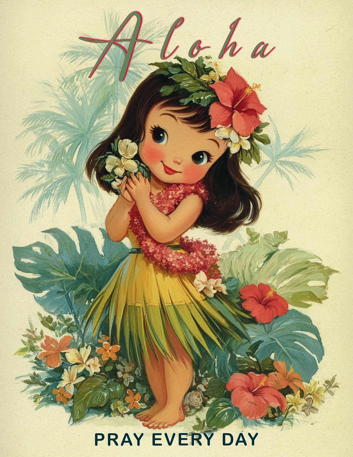 Keiki Prayer Girl - Hawaii Art - Original Hawaii Art Print by Wailea Art