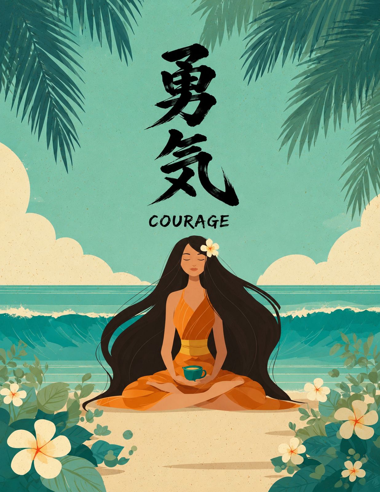 COURAGE BY THE SEA | island strength, peaceful spirit & the courage to move forward - Original Hawaii Art Print by Wailea Art