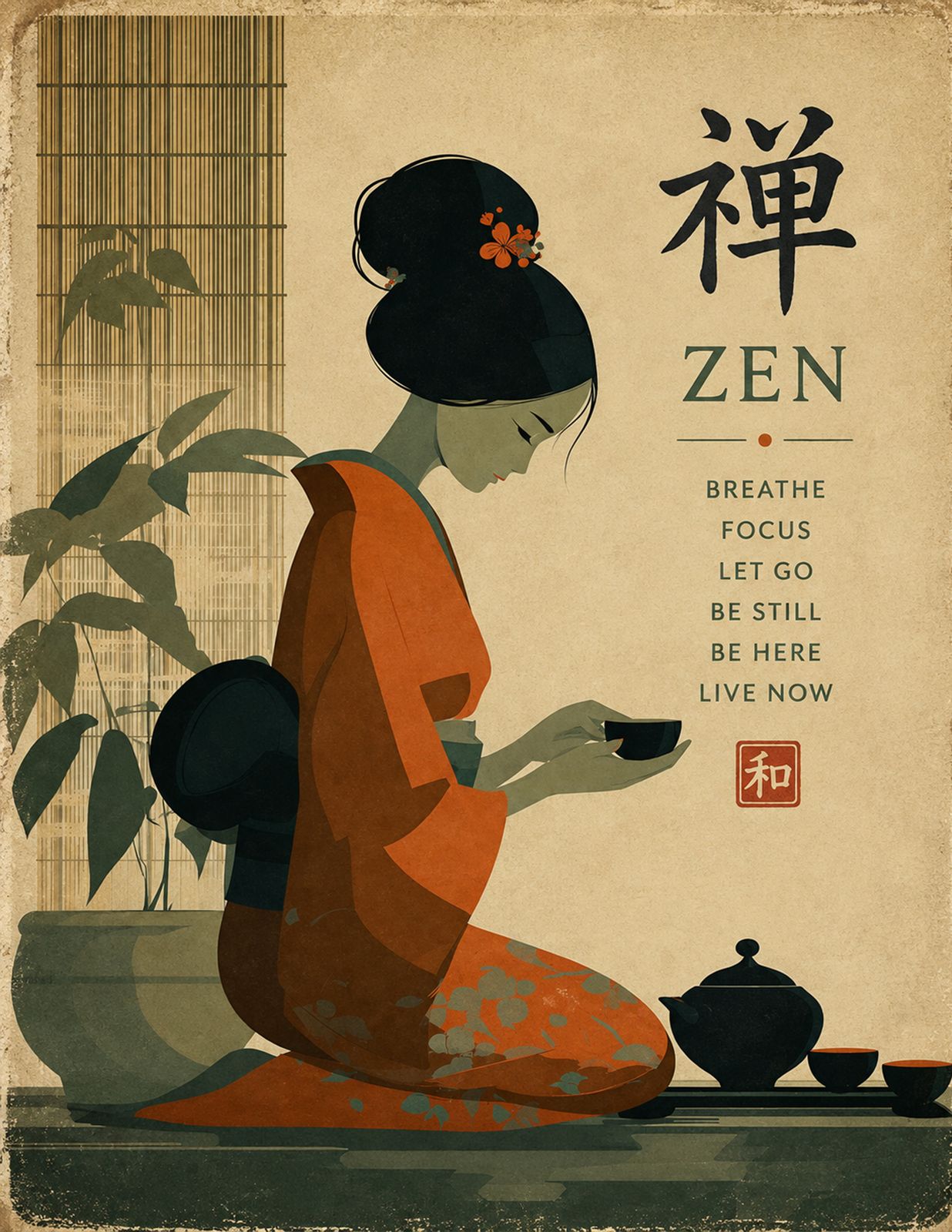 QUIET TEA CEREMONY  |  Japanese-inspired zen art for mindful living and peaceful spaces - Original Hawaii Art Print by Wailea Art