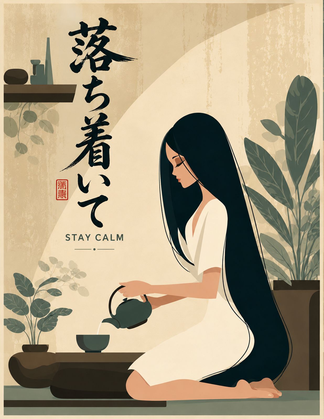 TEA OF TRANQUILITY   |  Japanese-inspired tropical tea art for calm, mindful living - Original Hawaii Art Print by Wailea Art
