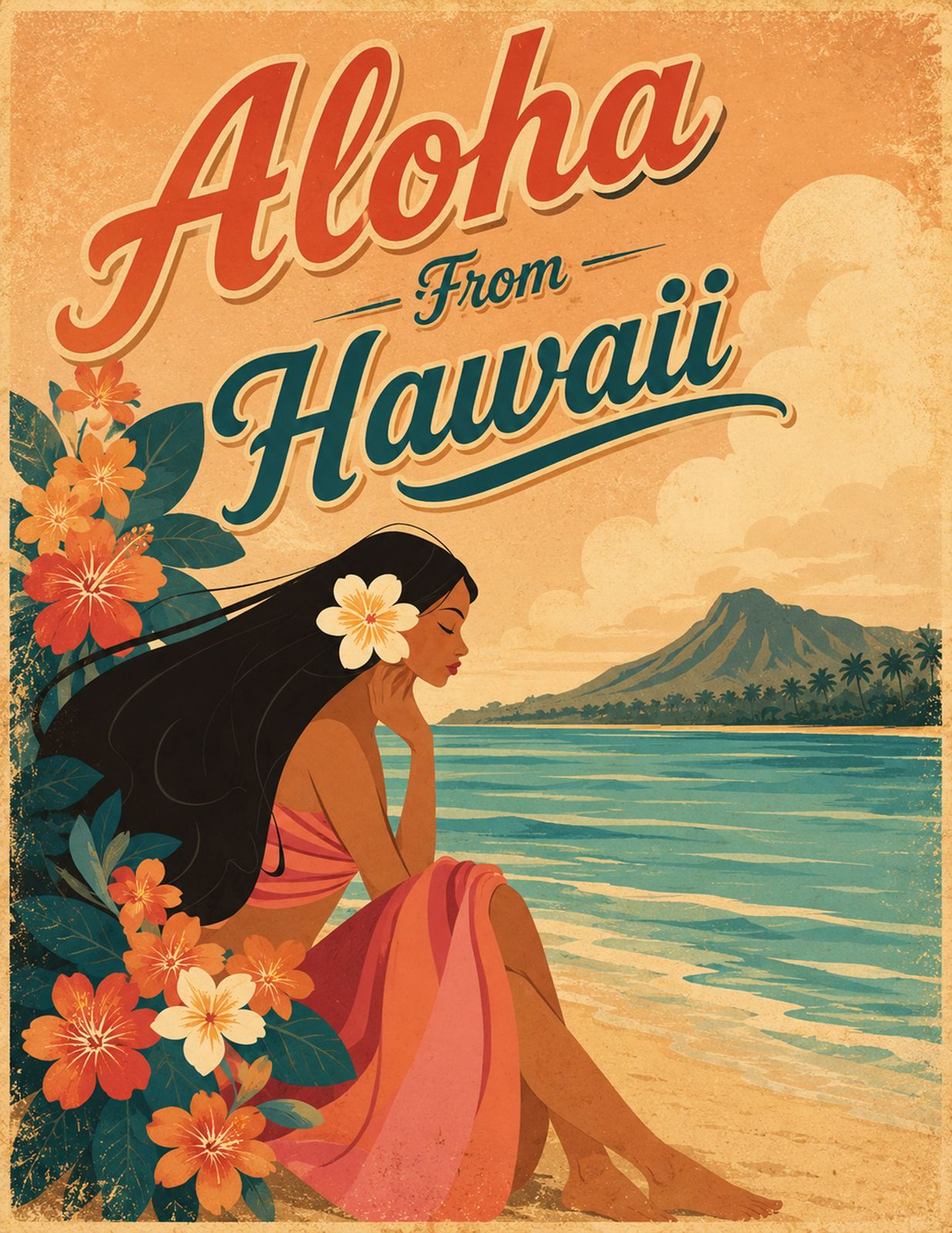 HAWAII ISLAND DAYDREAM | vintage Hawaiian travel art inspired by tropical beaches, island sunsets and the spirit of aloha - Original Hawaii Art Print by Wailea Art