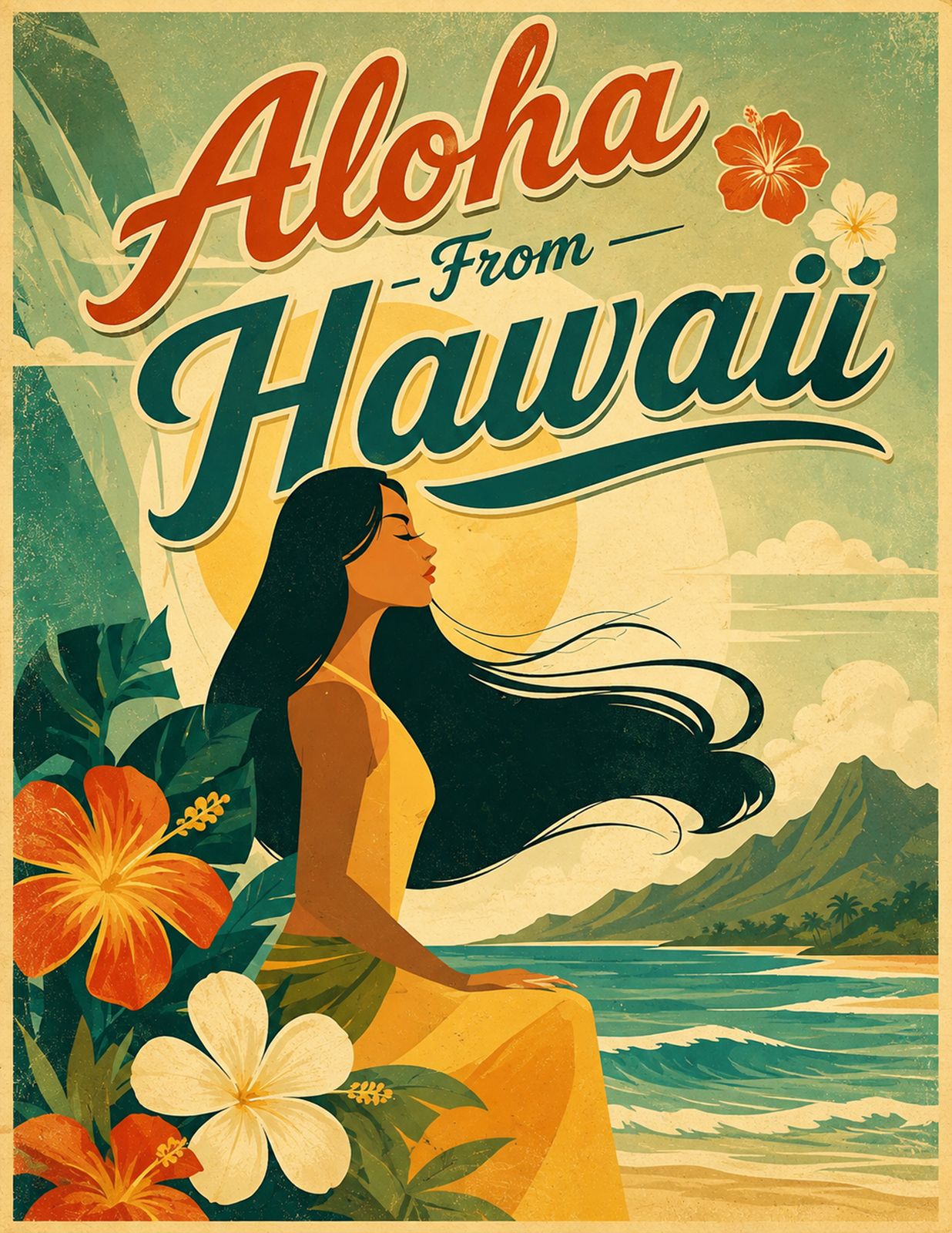 ALOHA FROM HAWAII | vintage island dreams, tropical flowers & the timeless beauty of aloha - Original Hawaii Art Print by Wailea Art