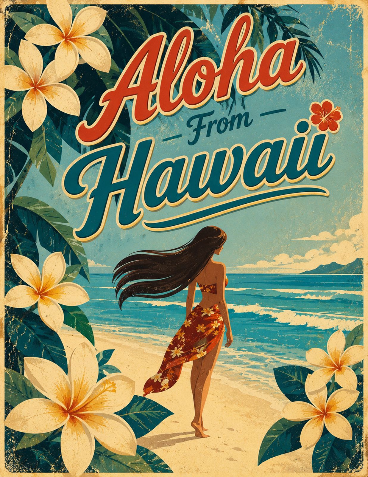 ALOHA FROM HAWAII | vintage tropical paradise, island sunshine & classic hawaiian beach style - Original Hawaii Art Print by Wailea Art