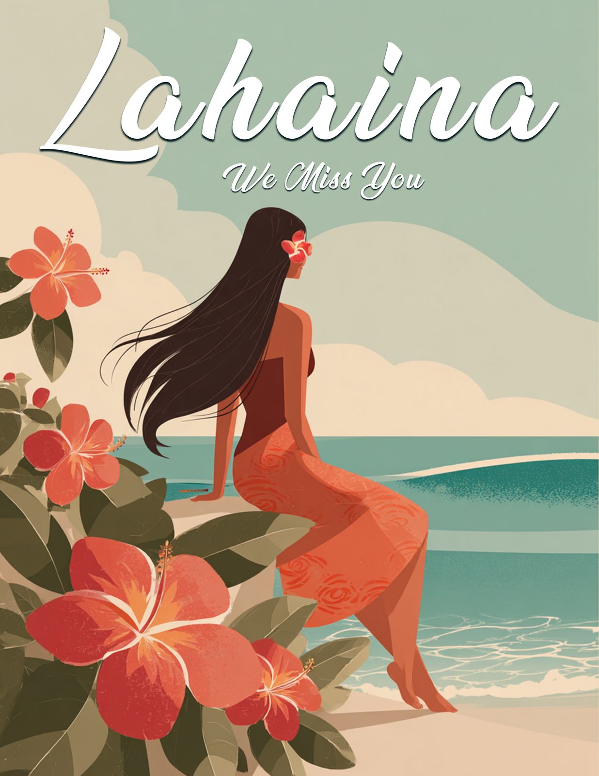 LAHAINA WE MISS YOU | Aloha Hawaiian Art - Original Hawaii Art Print by Wailea Art