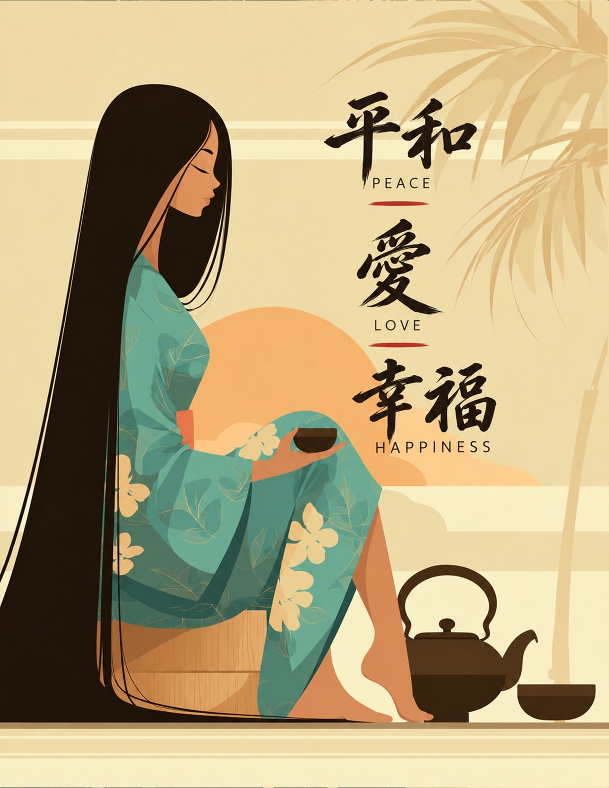 TEA OF SERENITY | peace begins within - Original Hawaii Art Print by Wailea Art