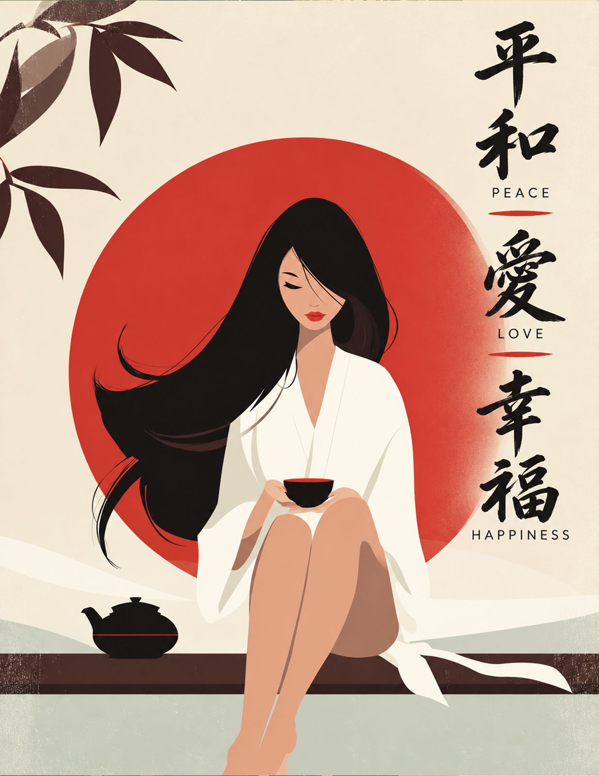 THE RED SUN TEA | stillness beneath the rising sun - Original Hawaii Art Print by Wailea Art